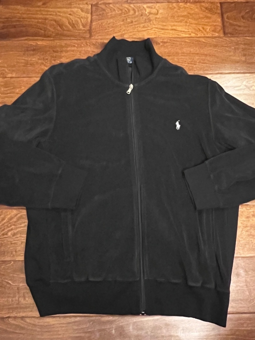 Polo Ralph Lauren Black Terry Cloth Long Sleeve Full Sleeve Hooded Jacket Large
